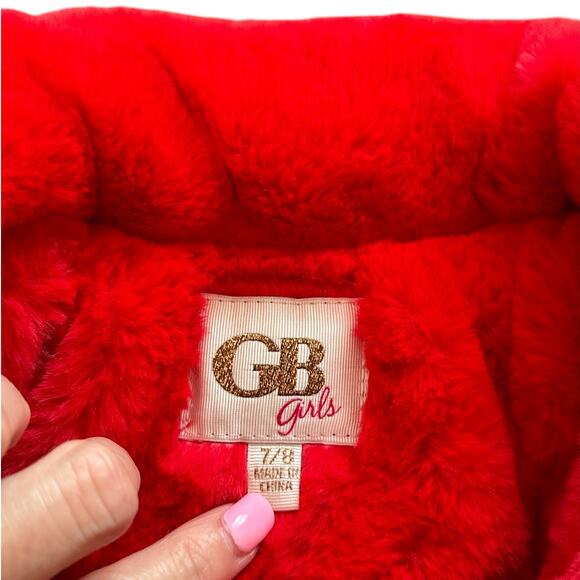 GB Girls Faux Fur Short Jacket Red 7/8 EUC - Picture 2 of 6